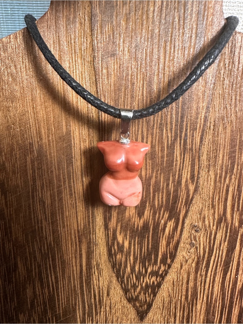Handmade Mini Pink Alashan Agate Lady Body Carving Pendant Necklace on Rope